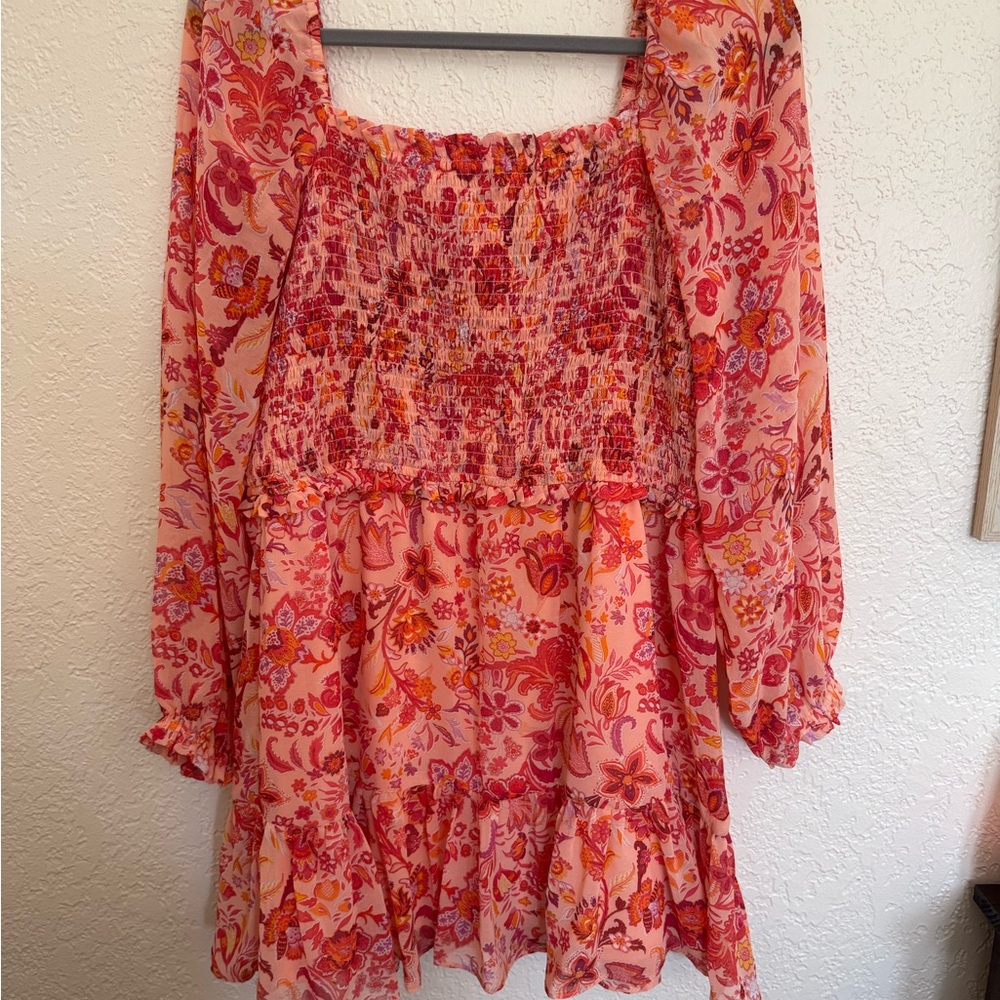 1. State Vibrant Pink and Orange Smocked Dress